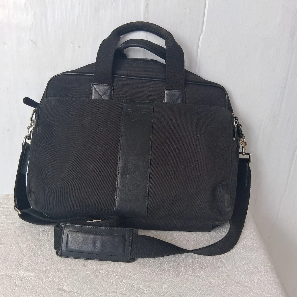 Coach Canvas & Leather Crossbody Laptop Bag Black